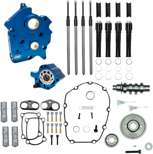 S&S Cycle 310-1009A - Cam Chest Kit with Plate - Gear Drive - Water Cooled - 465 Cam - Black Pushrods - M8