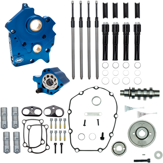 S&S Cycle 310-1014A - Cam Chest Kit with Plate - Gear Drive - Oil Cooled - 475 Cam - Black Pushrods - M8