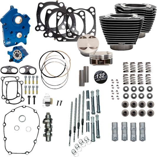 S&S Cycle 310-1237 - 132" Power Package Engine Performance Kit - Chain Drive - Oil Cooled - Highlighted Fins - M8