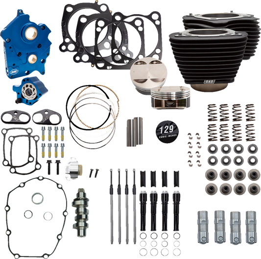 S&S Cycle 310-1226 - 129" Power Package Engine Performance Kit - Chain Drive - Oil Cooled - Non-Highlighted Fins - M8