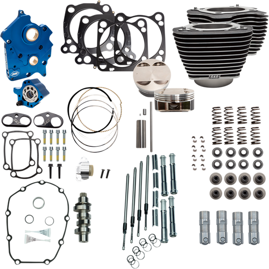 S&S Cycle 310-1103B - 128" Power Package Engine Performance Kit - Chain Drive - Wrinkle Black with Highlighted Fins