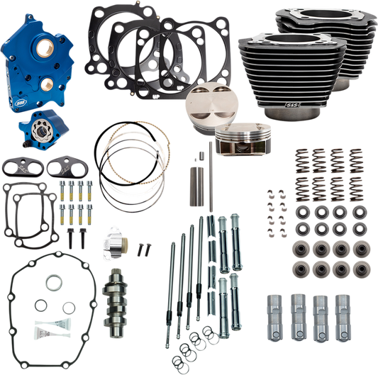 S&S Cycle 310-1109B - 128" Power Package Engine Performance Kit - Chain Drive - Black Granite with Highlighted Fins