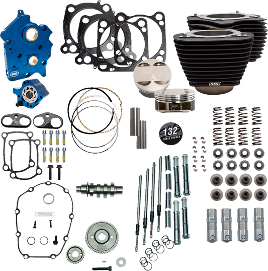 S&S Cycle 310-1234 - 132" Power Package Engine Performance Kit - Gear Drive - Oil Cooled - Non-Highlighted Fins - M8