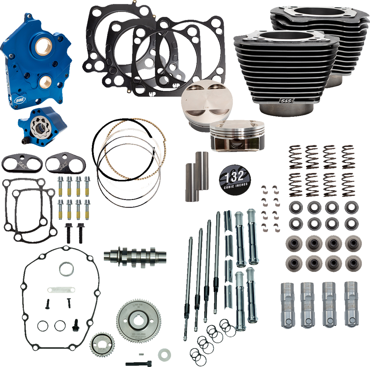 S&S Cycle 310-1238 - 132" Power Package Engine Performance Kit - Chain Drive - Oil Cooled - Highlighted Fins - M8