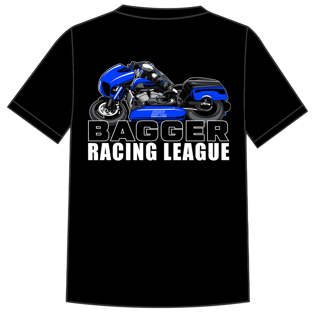 Bagger Racing League Black T-Shirt - Blue Roadglide