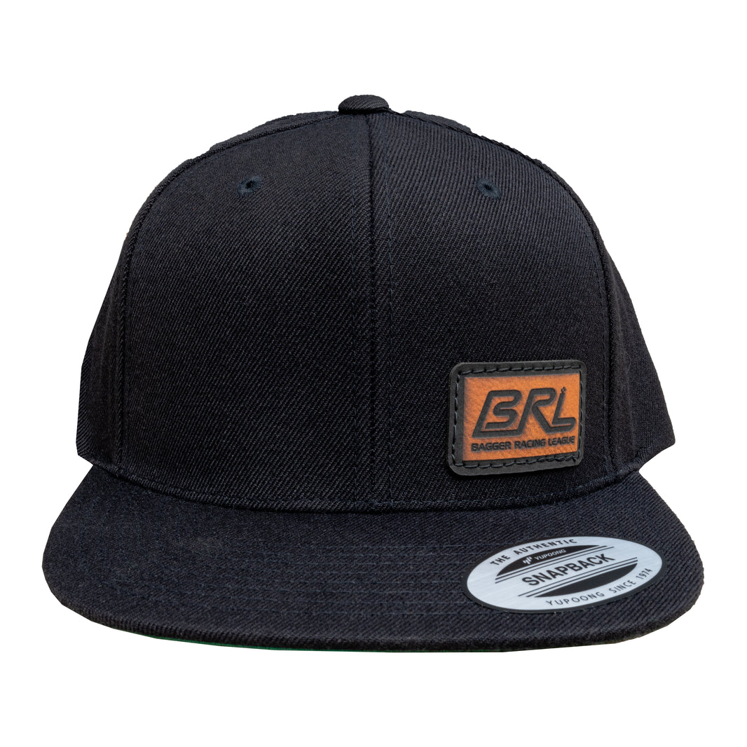 Bagger Racing League Snapback Hat - Flat Bill - Black - BRL Leather Patch