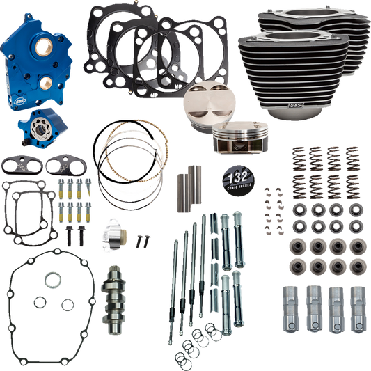 S&S Cycle 310-1231 - 132" Power Package Engine Performance Kit - Chain Drive - Oil Cooled - Highlighted Fins - M8